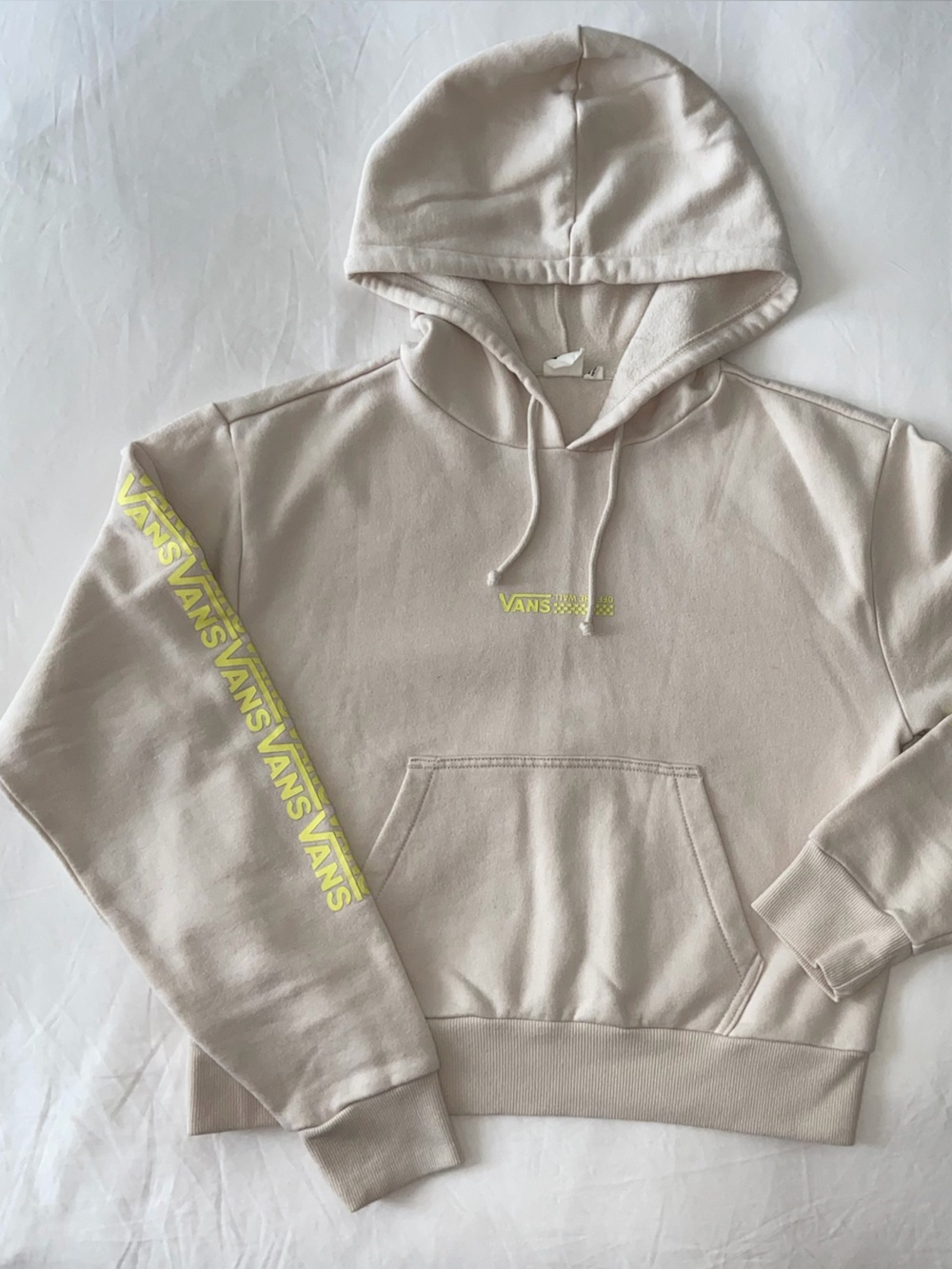 Vans Cream Hoodie with Neon Yellow Logo Tape